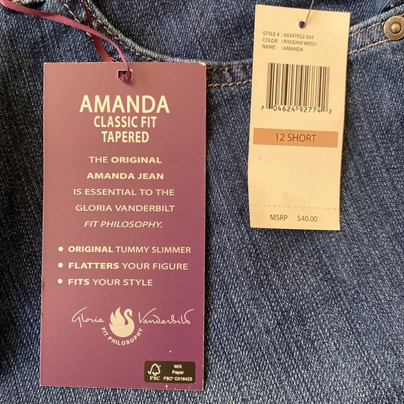 Gloria Vanderbilt Amanda Classic Fit Jeans Size 12 Short NWT Ultra Stretch - Picture 6 of 12